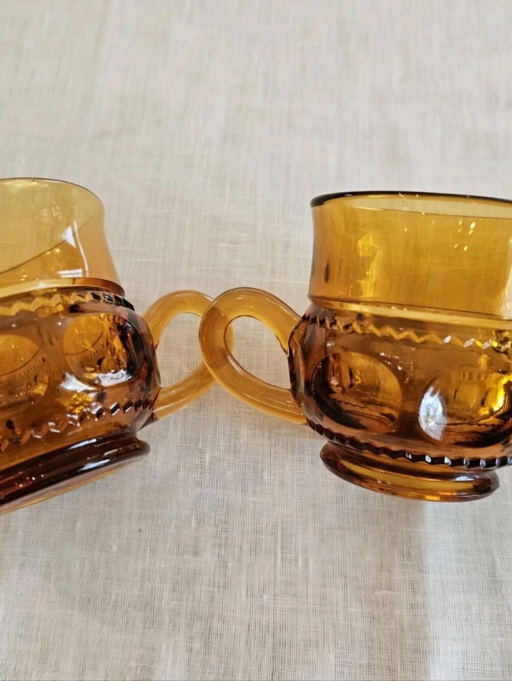Vintage Indiana Glass Amber King's Crown Creamer & Sugar Set
